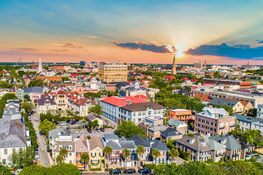 Downtown Charleston South Carolina Skyline Aerial.